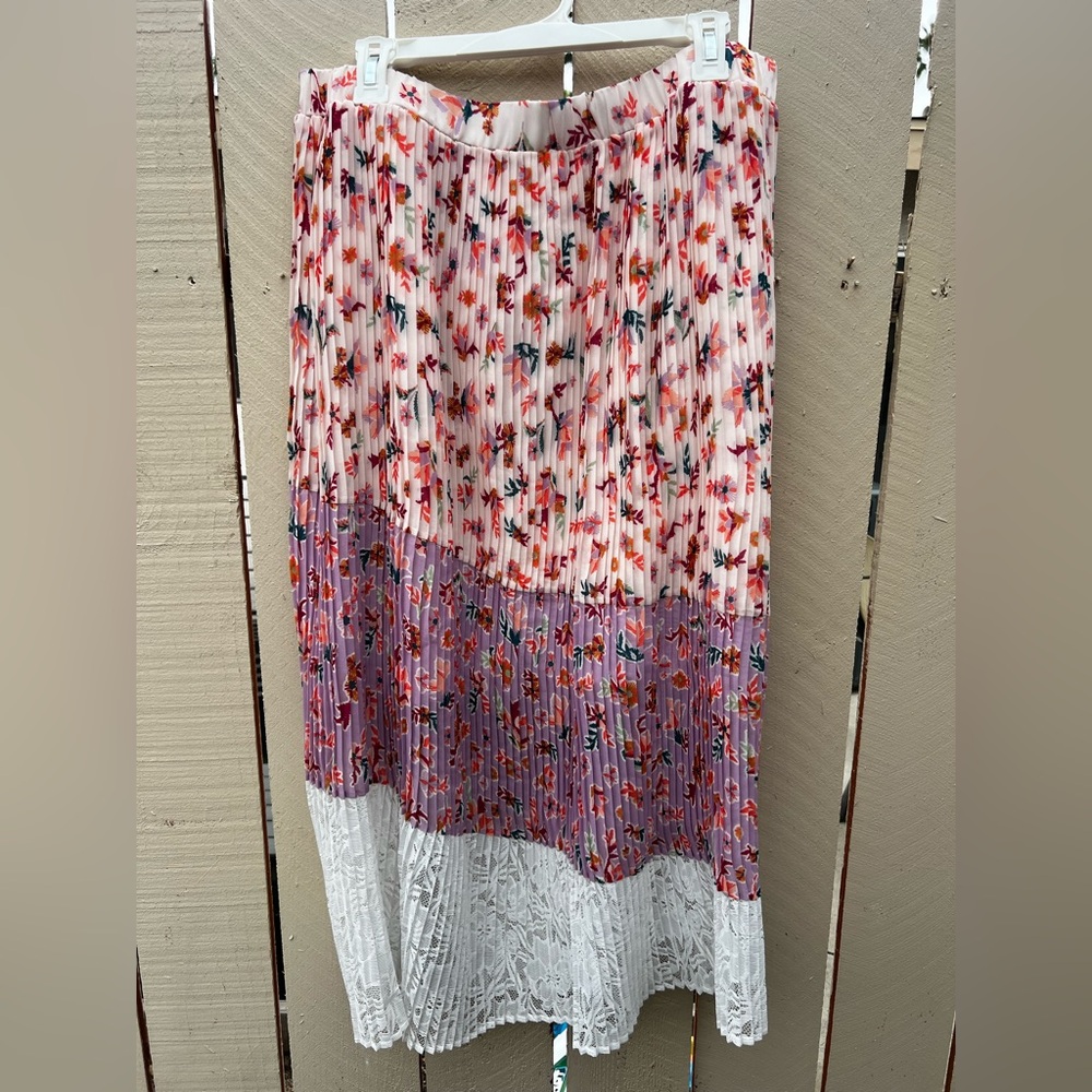 Anthropologie LAIA Pleated Floral Pink and White Midi Skirt Size XL - Picture 6 of 10